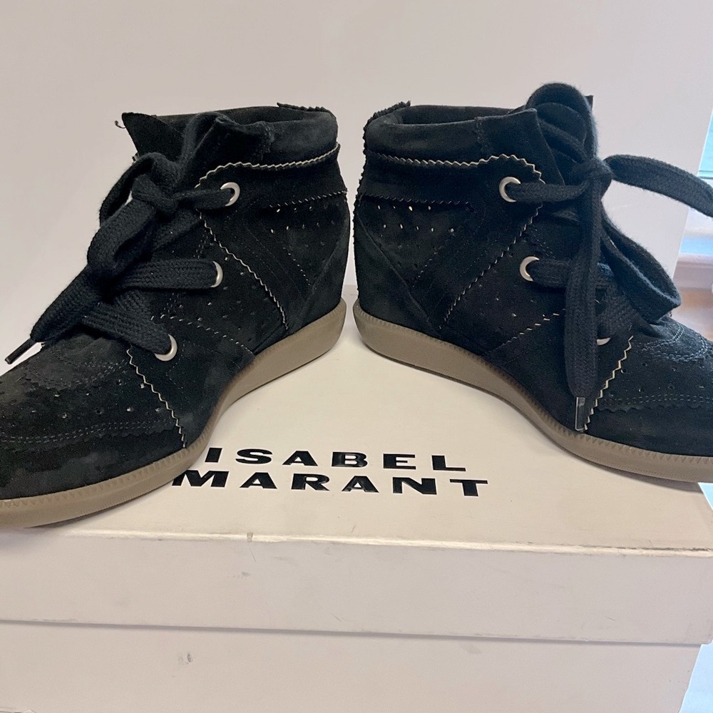 Isabel Marant Bobby Black Suede Leather Sneakers - Picture 9 of 14